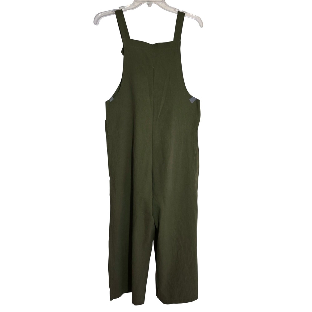 Women's Wide Leg Bib Cropped Jumpsuit Size Medium Olive Green Overalls EUC - Picture 6 of 9